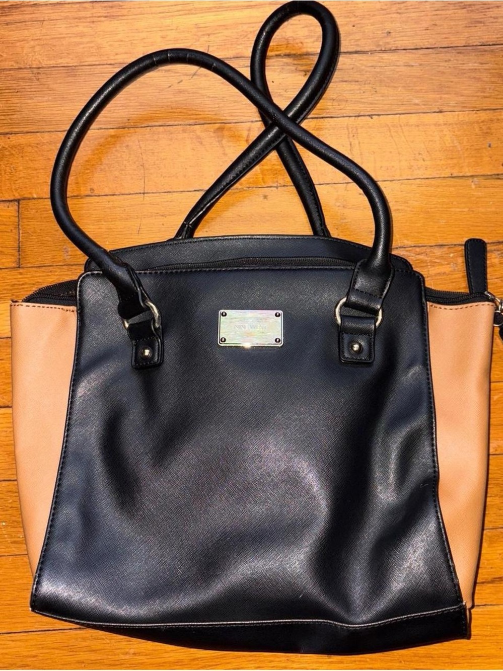 Nine West Black and Tan Two-Tone Tote